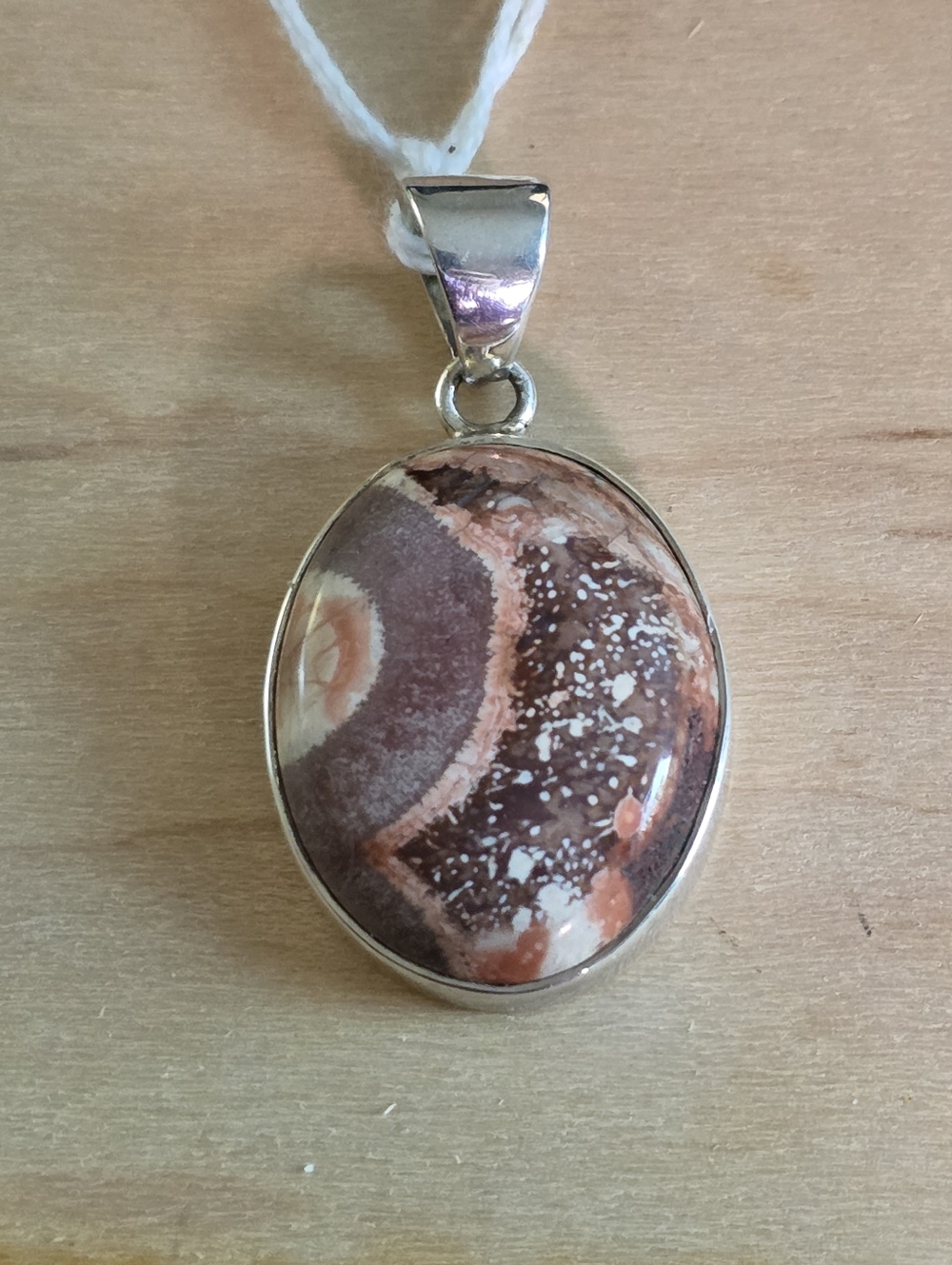 Sterling Silver Birds Eye Jasper Oval Pendant in Brown and Cream